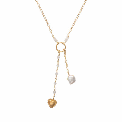 A Beautiful Story - optimist moonstone rose quartz gp necklace